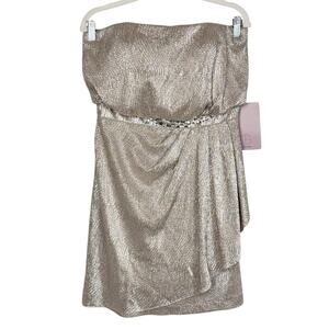 JS Collections Metallic Wrap Empire Waist Strapless Build in Bra Mini‎ Dress 8